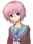  brown_eyes glasses nagato_yuki okaka pink_hair school_uniform short_hair suzumiya_haruhi_no_yuuutsu 