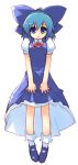  1girl blue_eyes blue_hair cirno ribbon ribbons shin_(new) short_hair solo touhou 