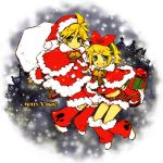  bell christmas gift hat headphones kagamine_len kagamine_rin santa_costume santa_hat siblings snow twins vocaloid yukkii 