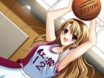  basketball basketball_uniform blonde_hair dutch_angle game_cg kayashima_konomi long_hair red_eyes school_love! sportswear 