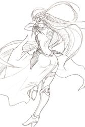  akumajo_dracula ass back bare_shoulders boots breasts castlevania castlevania:_order_of_ecclesia dress konami long_hair monochrome shanoa sideboob sketch skirt tattoo tattoos thigh-highs thighhighs very_long_hair 