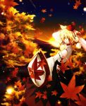  autumn detached_sleeves hanada_hyou hat inubashiri_momiji leaf leaves shield sword touhou weapon white_hair 