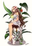  blue_eyes briska brown_hair feet flower hair_flower hair_ornament legs long_hair original sitting very_long_hair 