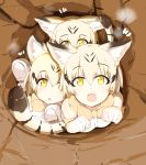  /\/\/\ 3girls :o animal_ears bare_shoulders blonde_hair bow bowtie brown_hair cat_ears cat_tail commentary elbow_gloves eyebrows_visible_through_hair fangs gloves kemono_friends looking_at_viewer multicolored_hair multiple_girls open_mouth paw_pose photo_reference sand_cat_(kemono_friends) short_hair streaked_hair striped_tail tahita1874 tail teeth upper_teeth yellow_eyes 