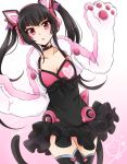  1girl :3 artist_name black_hair black_legwear black_skirt blush bow bowtie breasts cat_paws cat_tail choker cleavage cosplay dated heart highres kiraki layered_skirt long_hair looking_at_viewer lucky_chloe lucky_chloe_(cosplay) open_mouth paws pink_eyes senki_zesshou_symphogear skirt small_breasts solo tail tekken tekken_7 thigh-highs tsukuyomi_shirabe twintails zettai_ryouiki 