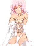  1girl animal_ears bare_shoulders black_gloves black_legwear cat_tail elbow_gloves frame_arms_girl gloves looking_at_viewer materia_(frame_arms_girl) mecha_musume panties pink_eyes pink_hair silve simple_background sitting smile solo tail tan thigh-highs underwear white_background white_panties white_underwear 