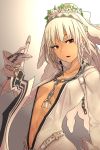  altera_(fate) belt blonde_hair chains collarbone cosplay dark_skin eyelashes fate/extra fate/extra_ccc fate/grand_order fate_(series) gloves i-pan lock looking_to_the_side no_bra padlock parted_lips red_eyes saber saber_bride saber_bride_(cosplay) saber_extra sword weapon wreath 