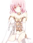  1girl animal_ears bare_shoulders black_gloves black_legwear cat_tail elbow_gloves frame_arms_girl gloves looking_at_viewer materia_(frame_arms_girl) mecha_musume panties pink_eyes pink_hair silve simple_background sitting smile solo tail thigh-highs underwear white_background white_panties white_underwear 