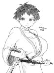  1girl alternate_breast_size belt breasts choker cleavage dougi large_breasts makoto_(street_fighter) ribbon_choker short_hair solo street_fighter street_fighter_iii_(series) tomboy tsukudani_(coke-buta) 