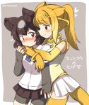  2girls blush brown_bear_(kemono_friends) eromame golden_snub-nosed_monkey_(kemono_friends) hug hug_from_behind kemono_friends multiple_girls tail yuri 