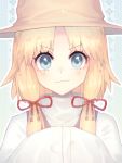  &gt;:) 1girl bangs blonde_hair blue_eyes blush brown_hat closed_mouth comic eyebrows_visible_through_hair gradient_hair hair_ribbon hands_in_sleeves hat keemoringo long_hair long_sleeves looking_at_viewer lowres moriya_suwako multicolored_hair outline own_hands_together parted_bangs red_ribbon ribbon shiny shiny_hair solo tareme touhou turtleneck upper_body white_outline wide_sleeves 