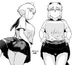  1girl alternate_costume animal_ears araiguma-san breasts expressionless greyscale inconvenient_tail large_breasts monochrome original panties pantyshot pantyshot_(standing) pleated_skirt raccoon_ears raccoon_tail school_uniform serafuku short_hair sidelocks skirt solo standing tail tsukudani_(coke-buta) underwear 