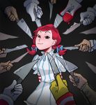  :3 artist_name braid gloves hands knife looking_at_viewer meme mittens parody pointing puffy_sleeves redhead ronald_mcdonald short_hair signature sleeves smug striped surrounded twin_braids vsock wendy&#039;s wendy_(wendy&#039;s) 