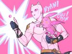  bubble gloves jojo_no_kimyou_na_bouken jojolion killer_queen no_humans partly_fingerless_gloves pink_eyes reammara stand_(jojo) star steel_ball_run tusk_(stand) 