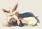  ^_^ animal_ears cat claws closed_eyes dog full_body fur hair_over_eyes jkwaipa0926 litten no_humans pokemon pokemon_(creature) smile snout stoutland tail 