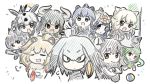  6+girls :d :o =3 african_porcupine_(kemono_friends) animal_ears antlers appleq arabian_oryx_(kemono_friends) armor arms_up aurochs_(kemono_friends) ball black_hair blonde_hair blue_hair breast_pocket brown_eyes character_request chibi closed_eyes crossed_arms dark_skin expressionless eyebrows eyebrows_visible_through_hair giant_armadillo_(kemono_friends) green_hair grey_hair highres horns japanese_black_bear_(kemono_friends) kemono_friends lion_(kemono_friends) lion_(zhan_jian_shao_nyu) lion_ears long_hair looking_at_viewer low_ponytail moose_(kemono_friends) moose_ears multicolored_hair multiple_girls necktie open_mouth panther_chameleon_(kemono_friends) pocket red_eyes shirt shoebill_(kemono_friends) side_ponytail smile white_rhinoceros_(kemono_friends) yellow_eyes 