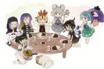  6+girls animal_ears aqua_hair asymmetrical_wings barefoot basket black_hair brown_hair capelet chibi closed_eyes curry curry_rice dress food full_body glass gloves gradient_hair grey_hair hat hijiri_byakuren hood houjuu_nue jewelry karakasa_obake kneeling kumoi_ichirin long_sleeves mouse mouse_ears mouse_tail multicolored_hair multiple_girls murasa_minamitsu nazrin necklace open_mouth oven_mitts pot praying profile puffy_sleeves purple_hair rice sailor_hat shawl shihou_(g-o-s) shirt short_hair short_sleeves sitting skirt skirt_set smile table tail tatara_kogasa tongue toramaru_shou touhou umbrella vest wide_sleeves wings 