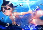  1girl bare_shoulders black_hair blonde_hair blue_eyes blue_hair blush breasts bubble cleavage common_dolphin_(kemono_friends) dress hat kemono_friends looking_at_viewer medium_breasts multicolored_hair ris_(pixiv_12266637) sailor_collar smile solo sparkle two-tone_hair underwater underwear white_hair 