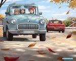  3girls aki_(girls_und_panzer) autumn_leaves blue_hat brown_eyes brown_hair car closed_eyes girls_und_panzer ground_vehicle hat highres light_brown_hair long_hair low_twintails mika_(girls_und_panzer) mikko_(girls_und_panzer) motor_vehicle multiple_girls redhead short_hair short_twintails tomiya_(tomiya2117) twintails 