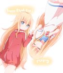  2girls ^_^ absurdres aqua_eyes bafarin blonde_hair character_name closed_eyes commentary_request dress dual_persona english gabriel_dropout hand_holding hand_in_pocket hand_on_own_chest hands_in_pockets happy_birthday highres jacket long_hair multiple_girls no_pants rotational_symmetry sailor_dress school_uniform serafuku smile tenma_gabriel_white track_jacket upside-down 