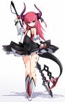  1girl armpits black_dress boots dragon_girl dragon_tail dress fate/extra fate/grand_order fate_(series) flat_chest frills full_body green_eyes highres horns karukan_(monjya) lancer_(fate/extra_ccc) long_hair looking_at_viewer polearm redhead shadow smile solo spear standing tail thigh_gap weapon white_background white_boots wrist_cuffs 