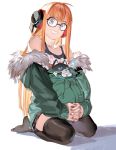  1girl blue_eyes brown_eyes cat fur_trim glasses headphones holy_pumpkin jacket long_hair looking_at_viewer morgana_(persona_5) orange_hair persona persona_5 sakura_futaba shirt shorts smile solo 