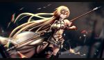  1girl armor artist_name banner blonde_hair blue_eyes breasts chains character_name fate/apocrypha fate/grand_order fate_(series) hair_between_eyes headphones highres jeanne_d&#039;arc_(fate) jeanne_d&#039;arc_(fate)_(all) large_breasts letterboxed long_hair solo standard_bearer sword tegar32 weapon 
