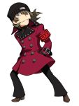  1boy aragaki_shinjirou beanie brown_hair grey_eyes hands_in_pockets hat highres official_art persona persona_3 persona_q2:_new_cinema_labyrinth persona_q_(series) s.e.e.s solo trench_coat 