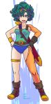  1girl asymmetrical_clothes boots breasts circlet curly_hair dragon_quest dragon_quest_iv earrings english full_body gloves green_hair heroine_(dq4) jewelry looking_at_viewer medium_breasts open_mouth smile solo standing sword violet_eyes weapon yuuna_(alexi) 