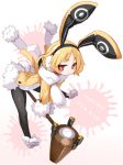  1girl animal_ears black_legwear blonde_hair character_name disgaea earmuffs full_body highres karukan_(monjya) kine leotard looking_at_viewer makai_senki_disgaea_5 pantyhose rabbit_ears red_eyes scarf shoes short_hair solo usalia_(disgaea) white_leotard white_scarf white_shoes 