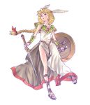  1girl armor armored_dress blonde_hair blue_eyes braid breasts full_body head_wings helmet long_hair medium_breasts shield single_braid solo standing sword tamago_tomato valkyrie valkyrie_(vnd) valkyrie_no_densetsu weapon winged_helmet 