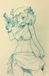  aki_minoriko arinu blush bra breasts commentary commentary_request hat highres large_breasts monochrome one_eye_closed open_mouth sarong short_hair swimwear touhou underwear water_gun 