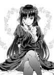  1girl black_hair black_legwear dress fingernails flower gokou_ruri gothic_lolita hime_cut legs_crossed lolita_fashion long_hair looking_at_viewer mole mole_under_eye mushi024 older ore_no_imouto_ga_konna_ni_kawaii_wake_ga_nai pantyhose rose sitting solo 