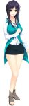  1girl absurdres bangs black_hair breasts brown_eyes collarbone eyebrows_visible_through_hair full_body highres iizuki_tasuku izumi_wakoto large_breasts long_hair long_sleeves looking_at_viewer lovely_x_cation_2 miniskirt no_socks open_toe_shoes parted_lips shirt shoes skirt smile solo standing transparent_background white_shirt 
