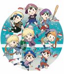  black_hair blonde_hair blue_eyes blush bow_(weapon) chibi gloves hat highres link looking_at_viewer lucas male_focus mother_(game) mother_2 mother_3 multiple_boys myuu1995 ness open_mouth smile super_smash_bros. the_legend_of_zelda the_legend_of_zelda:_the_wind_waker toon_link weapon 