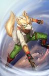  1boy animal_ears athenawyrm blue_eyes fox fox_ears fox_mccloud fox_tail furry gloves hat looking_at_viewer male_focus shir star_fox super_smash_bros. tail 