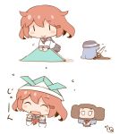  2girls ^_^ blush_stickers brown_hair closed_eyes comic commentary_request fang hair_ornament hairclip hanomido hibiki_(kantai_collection) ikazuchi_(kantai_collection) kantai_collection kodomo_no_hi long_hair long_sleeves mask minigirl multiple_girls neckerchief open_mouth paper paper_hat paper_kabuto school_uniform scissors serafuku short_hair silver_hair simple_background skirt smile solid_eyes white_background |_| 