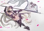  &gt;:) 1girl armor armored_boots bangs black_gloves black_legwear boots breasts chains elbow_gloves fate/grand_order fate_(series) flag full_body gauntlets gloves greaves headpiece high_heel_boots high_heels highleg highleg_leotard highres jeanne_alter large_breasts leotard long_hair looking_away nanaya_(daaijianglin) navel navel_cutout over-kneehighs parted_lips ruler_(fate/apocrypha) silver_hair solo thigh-highs unaligned_breasts very_long_hair yellow_eyes 