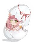  1boy crossdressinging egg eggshell green_eyes hanabusa_kokoro hatching highres hirayama_ityu i-chu long_hair male_focus miniboy pink_hair solo trap 