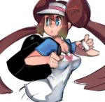  1girl breasts cleavage double_bun mei_(pokemon) pokemon pokemon_(game) pokemon_bw2 raglan_sleeves sho-n-d solo twintails visor_cap 