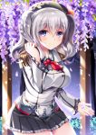  blue_eyes blush grey_hair kantai_collection kashima_(kantai_collection) long_hair personification seifuku skirt smile 