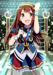  blush brown_hair dress idolmaster idolmaster_million_live! long_hair micropone red_eyes singing tanaka_kotoha 