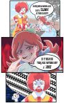  1boy 1girl absurdres braid comic crossover facepaint freckles highres mcdonald&#039;s redhead ronald_mcdonald smile striped twin_braids twintails wendy&#039;s wendy_(wendy&#039;s) 