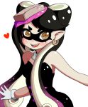  1girl aori_(splatoon) bare_shoulders black_hair breasts brown_eyes choker detached_collar domino_mask downscaled dress earrings eyebrows_visible_through_hair fang fangs female female_focus female_only food food_on_head gloves gradient_hair hair_ornament heart hoop_earrings jewelry long_hair looking_at_viewer mask md5_mismatch mole mole_under_eye multicolored_hair object_on_head open_mouth outstretched_arms pointy_ears resized sharp_teeth smile solo splatoon strapless strapless_dress symbol-shaped_pupils teeth transparent_background two-tone_hair very_long_hair white_gloves 