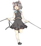  1girl animal_ears blush dowsing_rod full_body grey_hair grey_skirt grey_vest hair_between_eyes hasebe_yuusaku jewelry loafers long_sleeves looking_away mouse_ears mouse_tail nazrin open_mouth pendant puffy_long_sleeves puffy_sleeves red_eyes shoes short_hair skirt socks solo tail touhou vest white_legwear 