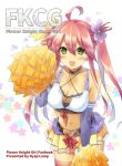  alternate_costume artist_request breasts cheerleader cleavage english flower flower_knight_girl green_eyes hair_flower hair_ornament looking_at_viewer navel open_mouth pink_hair pom_poms saffron_(flower_knight_girl) thigh-highs twintails 