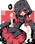  1girl black_hair blood blood-c dango_mushi glasses kisaragi_saya long_hair open_mouth red_eyes school_uniform skirt solo twintails very_long_hair 