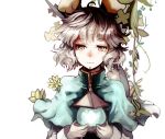  1girl animal_ears bishamonten&#039;s_pagoda blouse brown_eyes capelet carrying looking_at_viewer mouse_ears nazrin plant sasurai_susuki short_hair silver_hair simple_background solo touhou upper_body vines white_background 