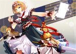  1girl adapted_costume alice_margatroid blonde_hair blue_eyes bow capelet clere dress frills hair_bow hair_ribbon jewelry lance long_hair looking_at_viewer necktie polearm ribbon ring sash shanghai_doll short_hair touhou weapon wrist_cuffs 