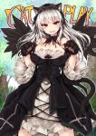  animal_ears bare_shoulders black_wings breasts cat_ears cat_paws cat_tail dress english feathers flower frills gothic_lolita hairband large_breasts lolita_fashion lolita_hairband long_sleeves looking_at_viewer open_mouth paws red_eyes rose rozen_maiden silver_hair suigintou tail tousen wings 